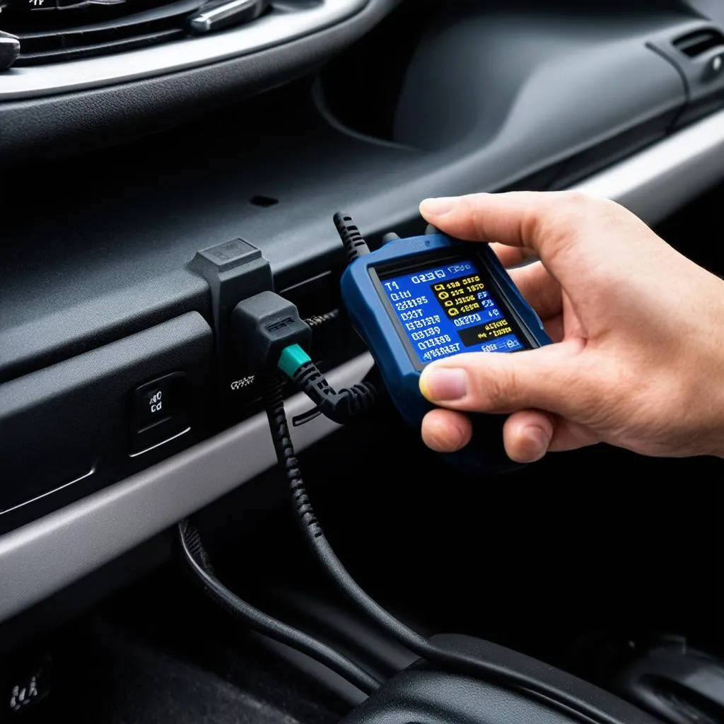 An OBD Reader being used to diagnose a car