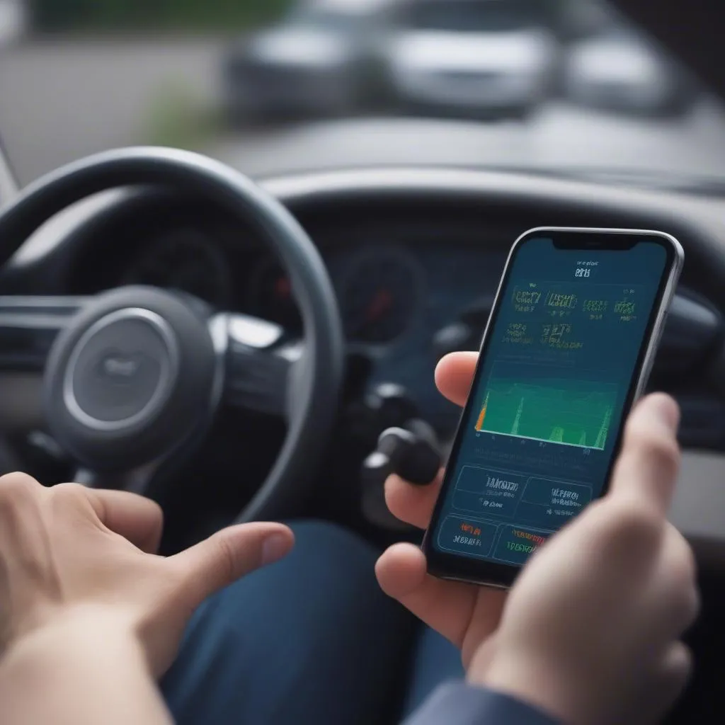 A user using an ELM 327 OBD reader software to access their car's data