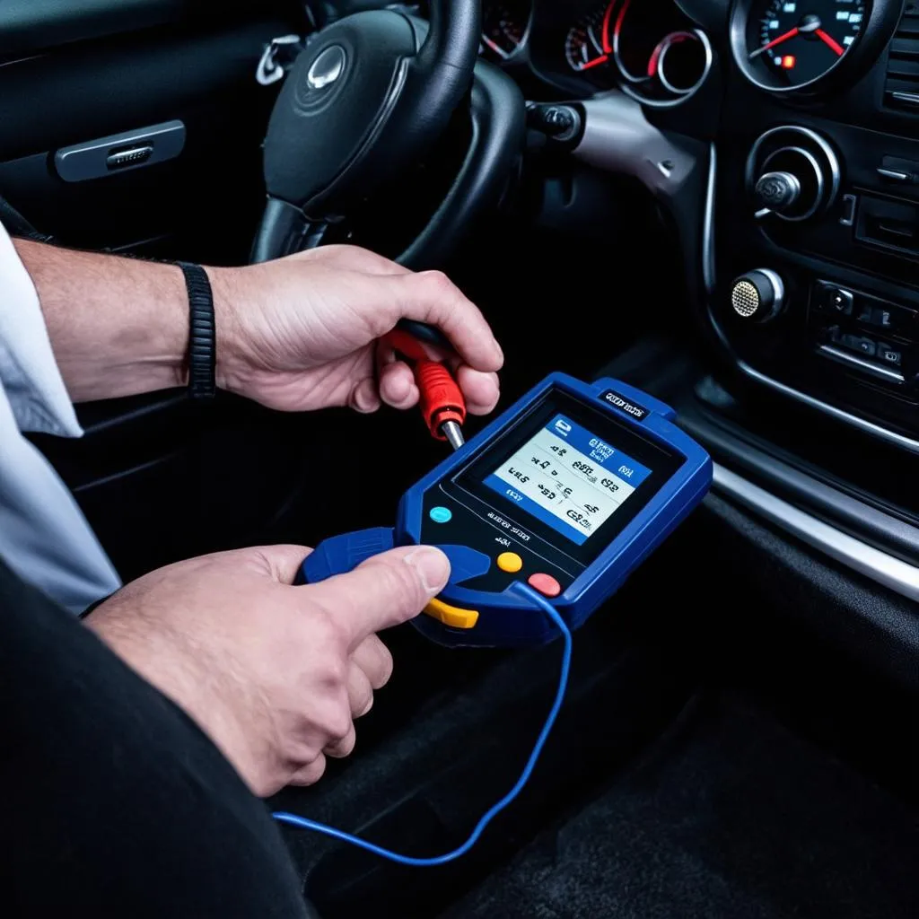 OBD scanner plugged into a car's OBD port