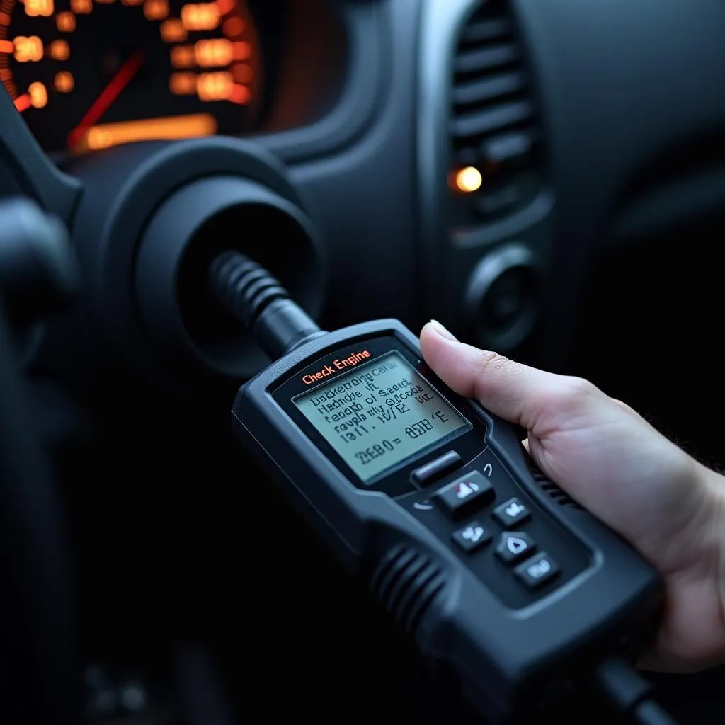 OBD scanner connected to a car's computer system