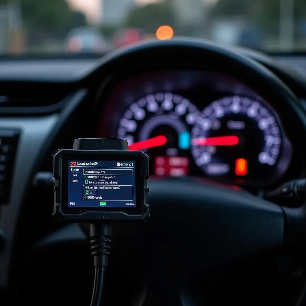 OBD Scanner Connected to a Toyota Dashboard