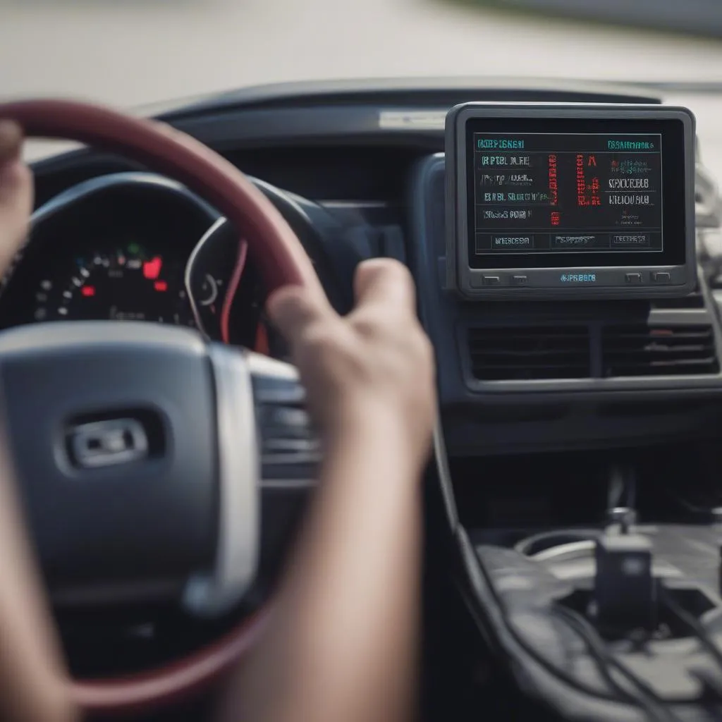 OBD scanner connected to dashboard