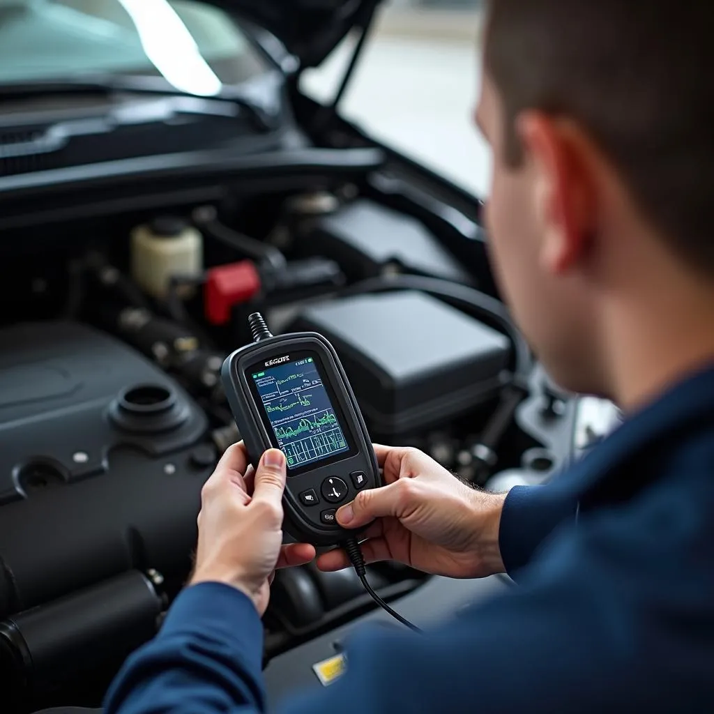 OBD Scanner Diagnosing Car Engine