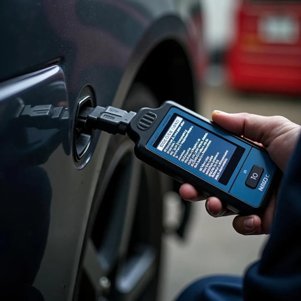 Mechanic using OBD scanner