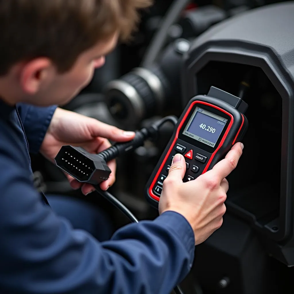 OBD Tester Diagnosing Engine Problem