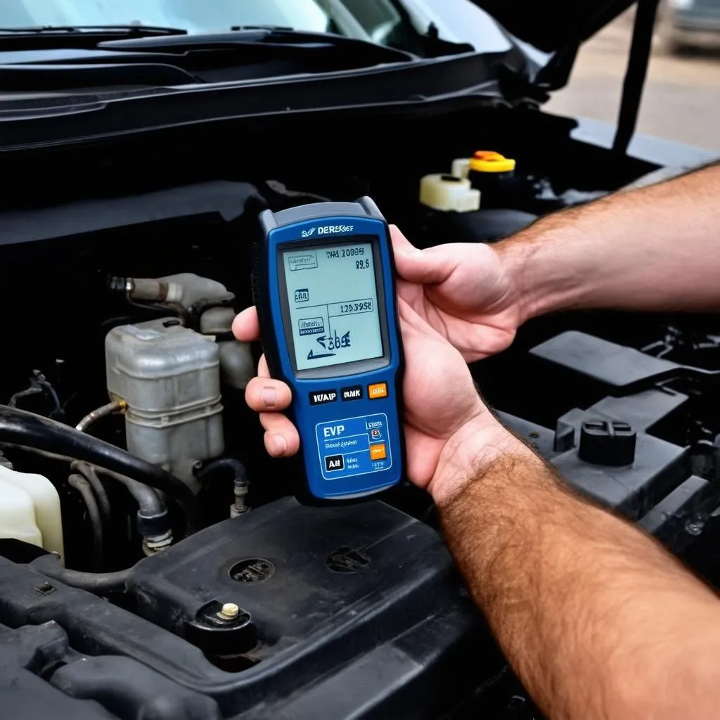 Mechanic using OBD2 scanner