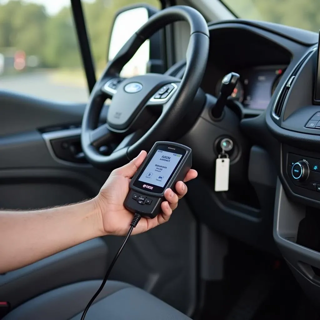 OBD2 Scanner Connected to Ford Transit Custom