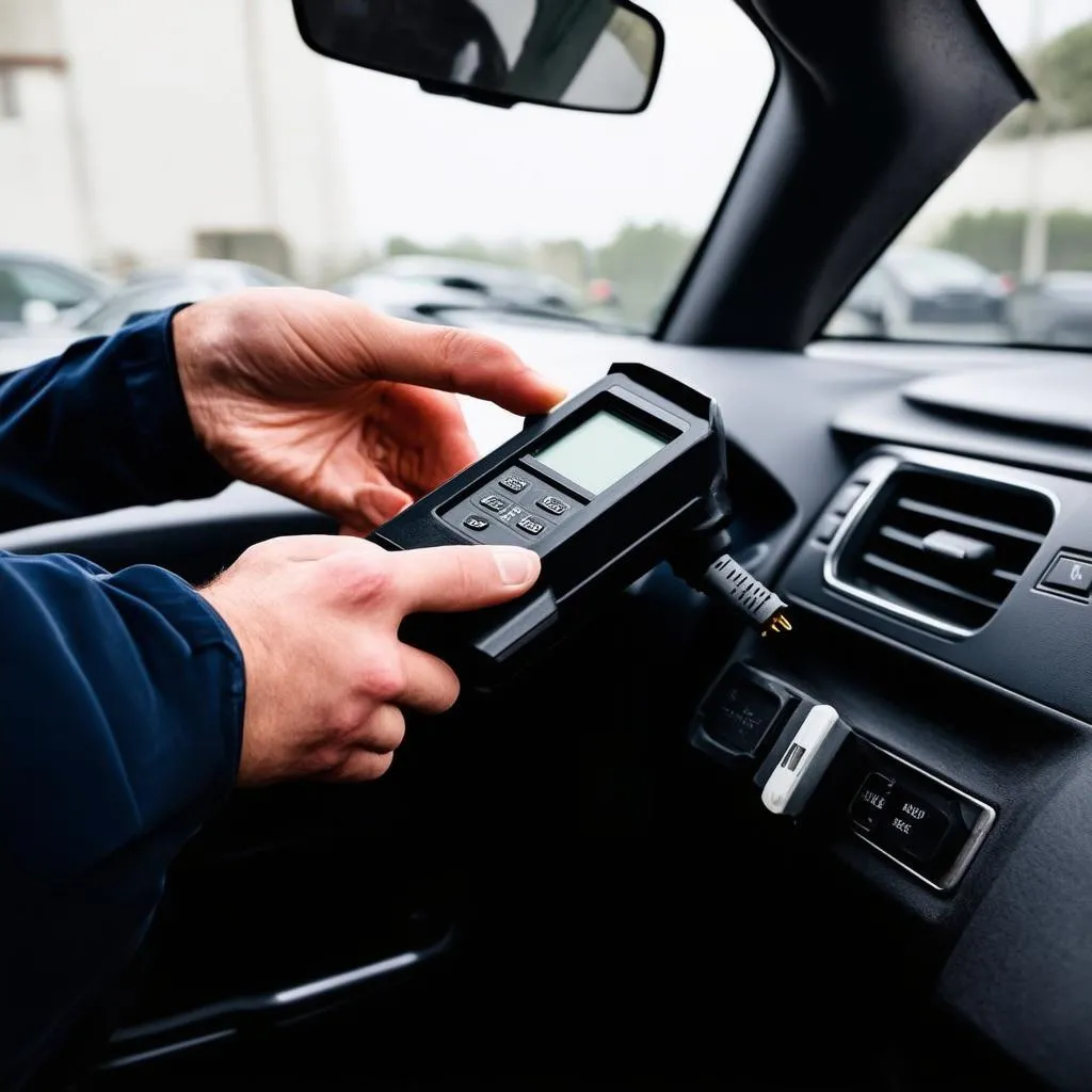 Mechanic using OBD-II scanner