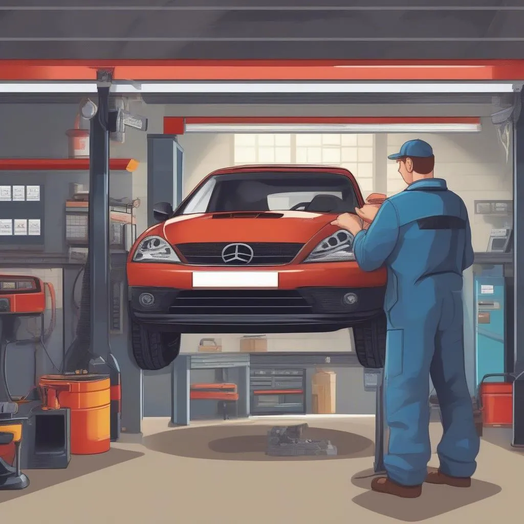 Mechanic using an OBD2 scanner