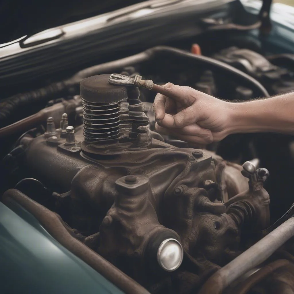 Classic car engine oil change