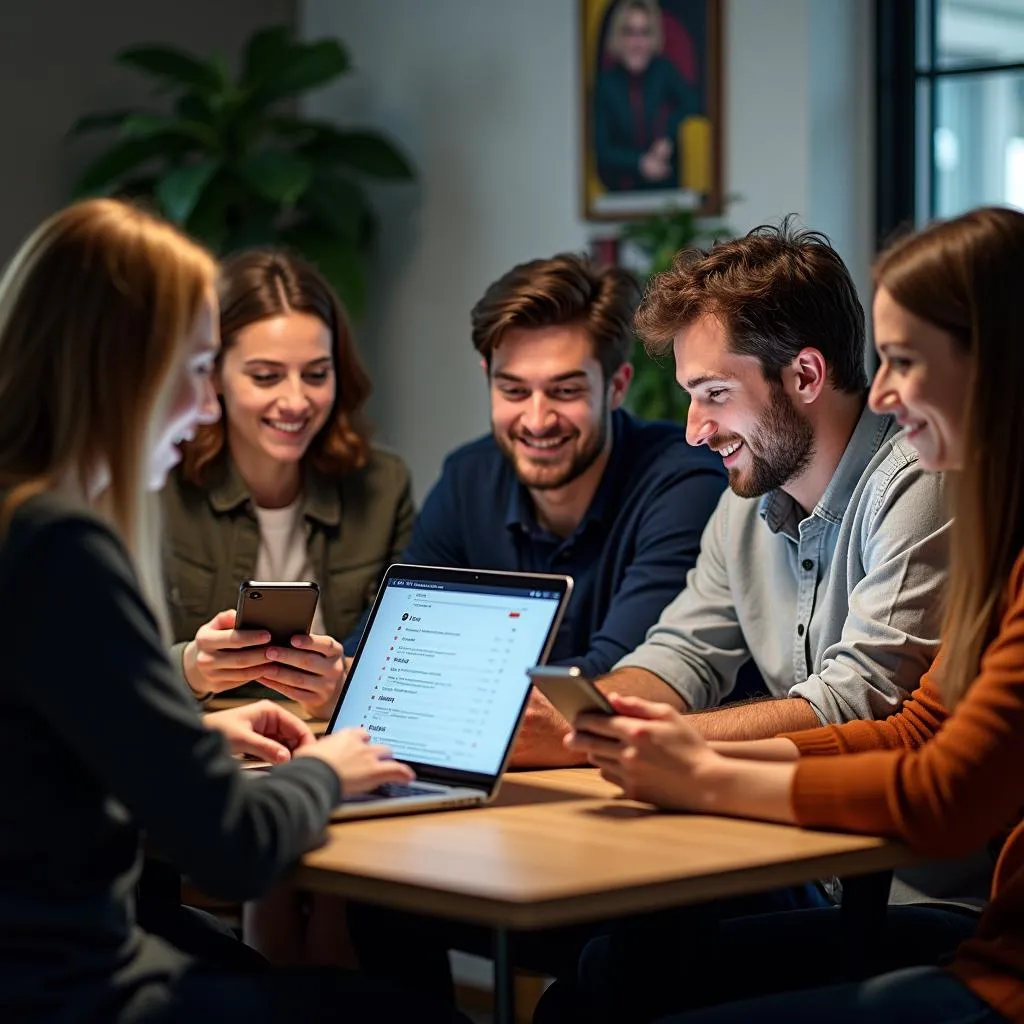 People browsing online german car forums on laptops and mobile phones