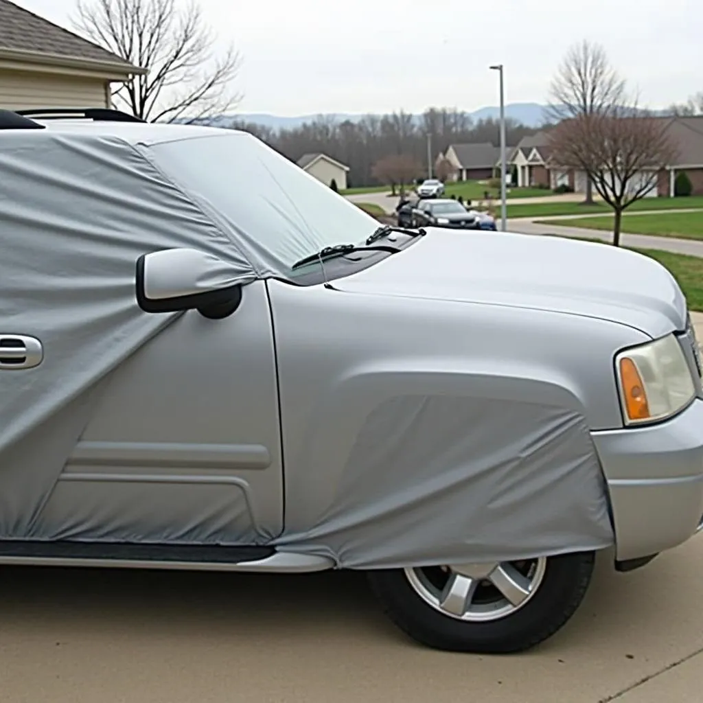 SUV Parked Outside with a Car Cover