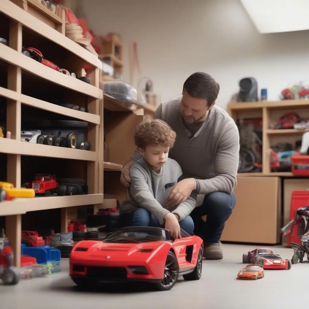 Parent and Child Looking at Toy Cars