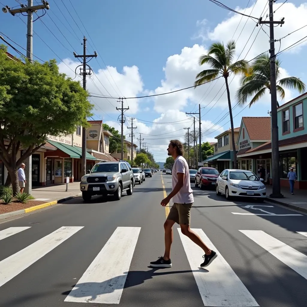 Pedestrian crossing street in Nanakuli town