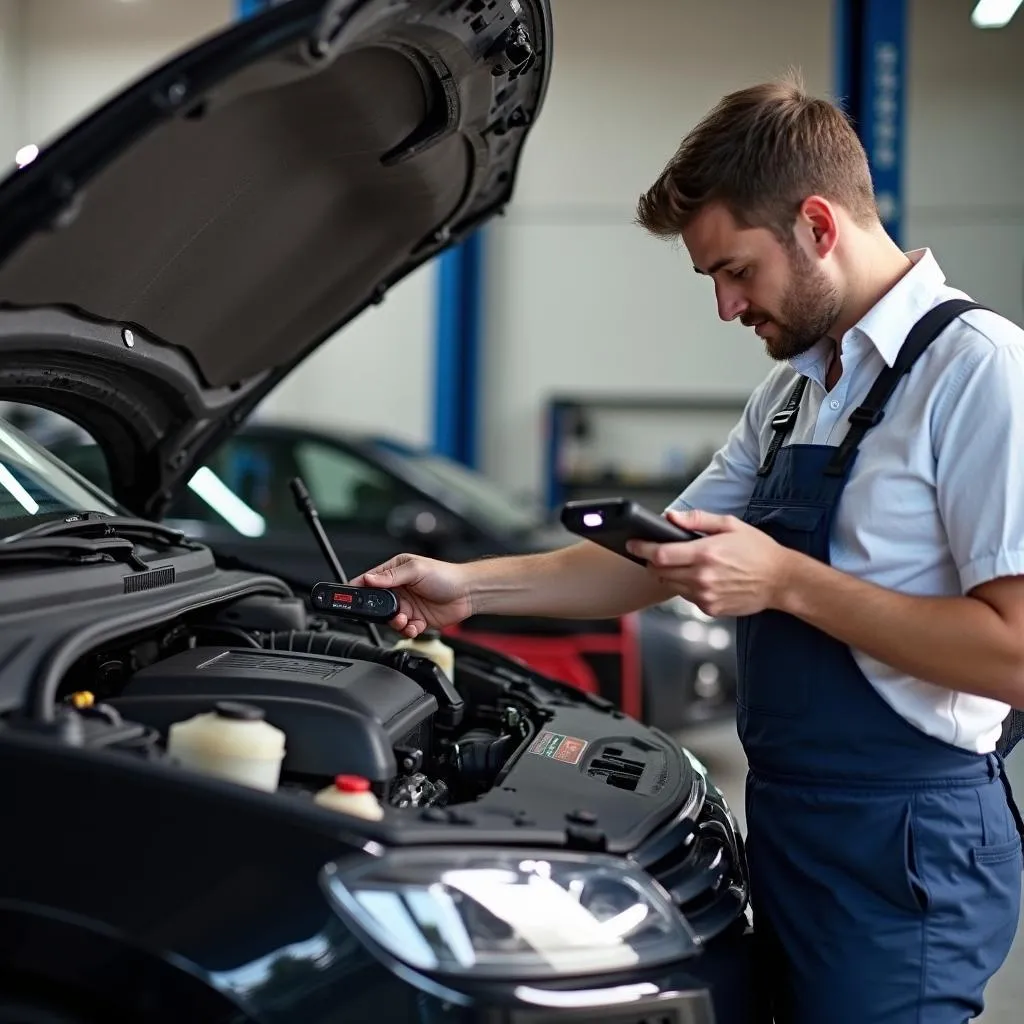 Person using Ease Diagnostic OBD2 OVT-2020 for DIY car maintenance