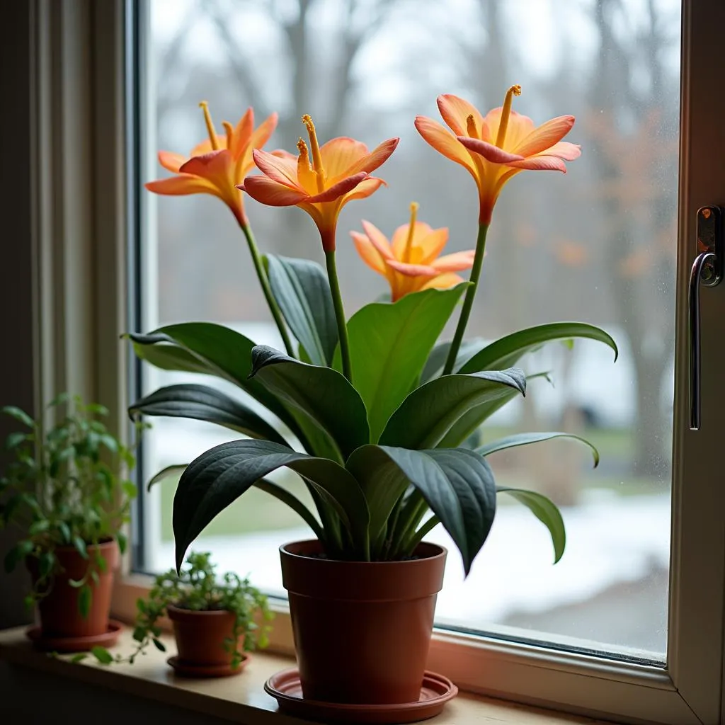 Plumeria in a well-lit indoor location during winter