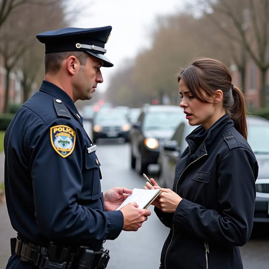 Police Officer Interviewing Witness at Accident Scene