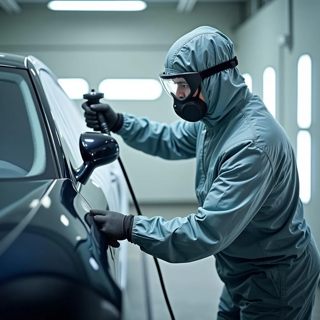 Professional car painting in progress