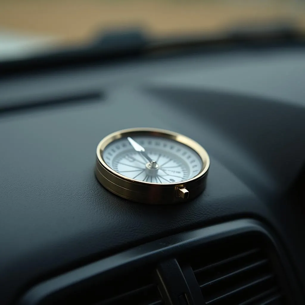 Qibla compass placed on a car's dashboard