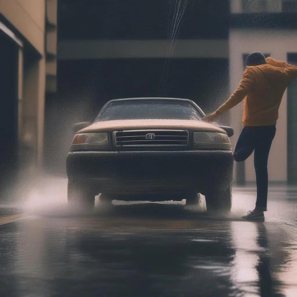 washing car in rain