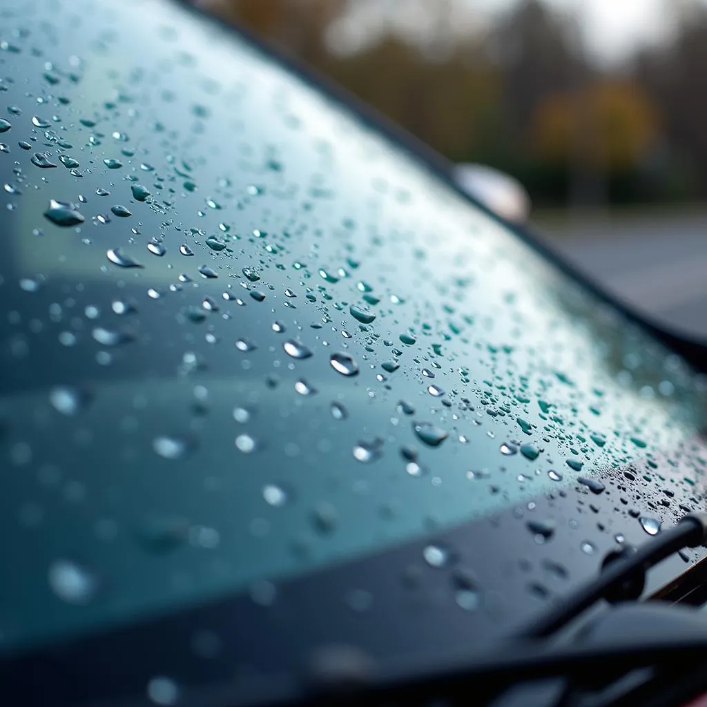 Rain-X water beading effect on car windshield