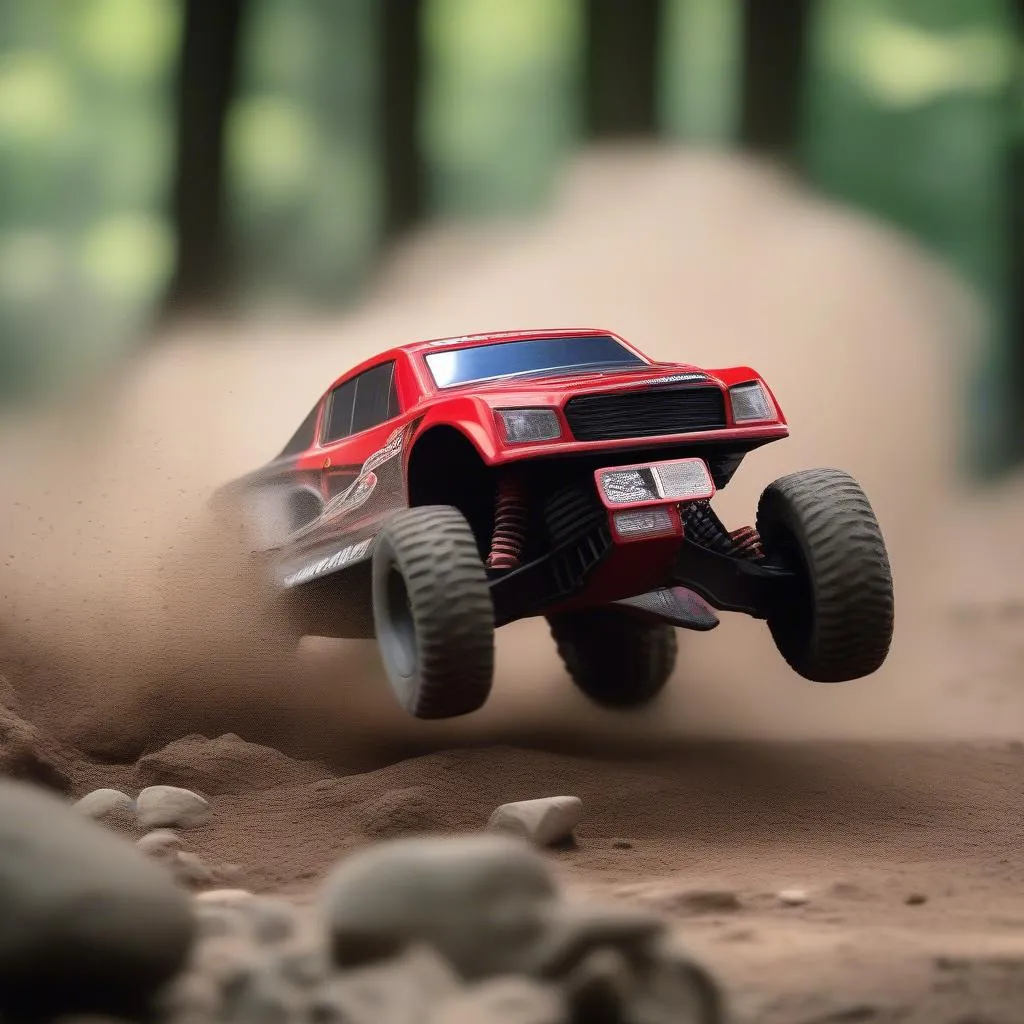 RC car with diesel engine running off-road