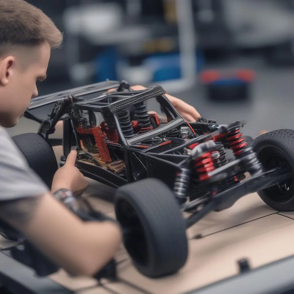 RC car suspension tuning on track for optimal handling