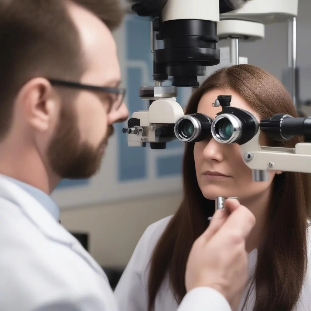 Optometrist examining patient at Roberts Eye Care Sidney NY