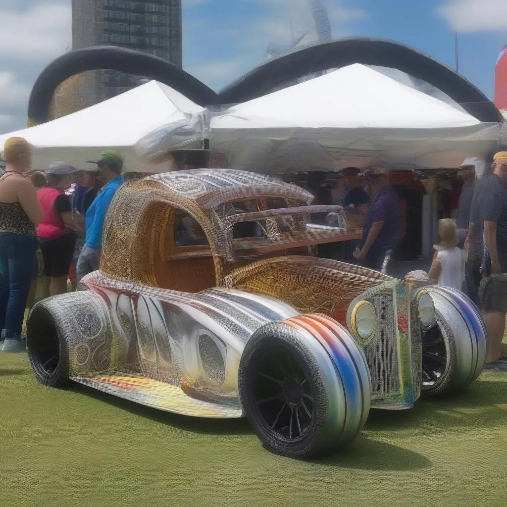 A custom-built car on display at the Rolling Sculpture Car Show 2023