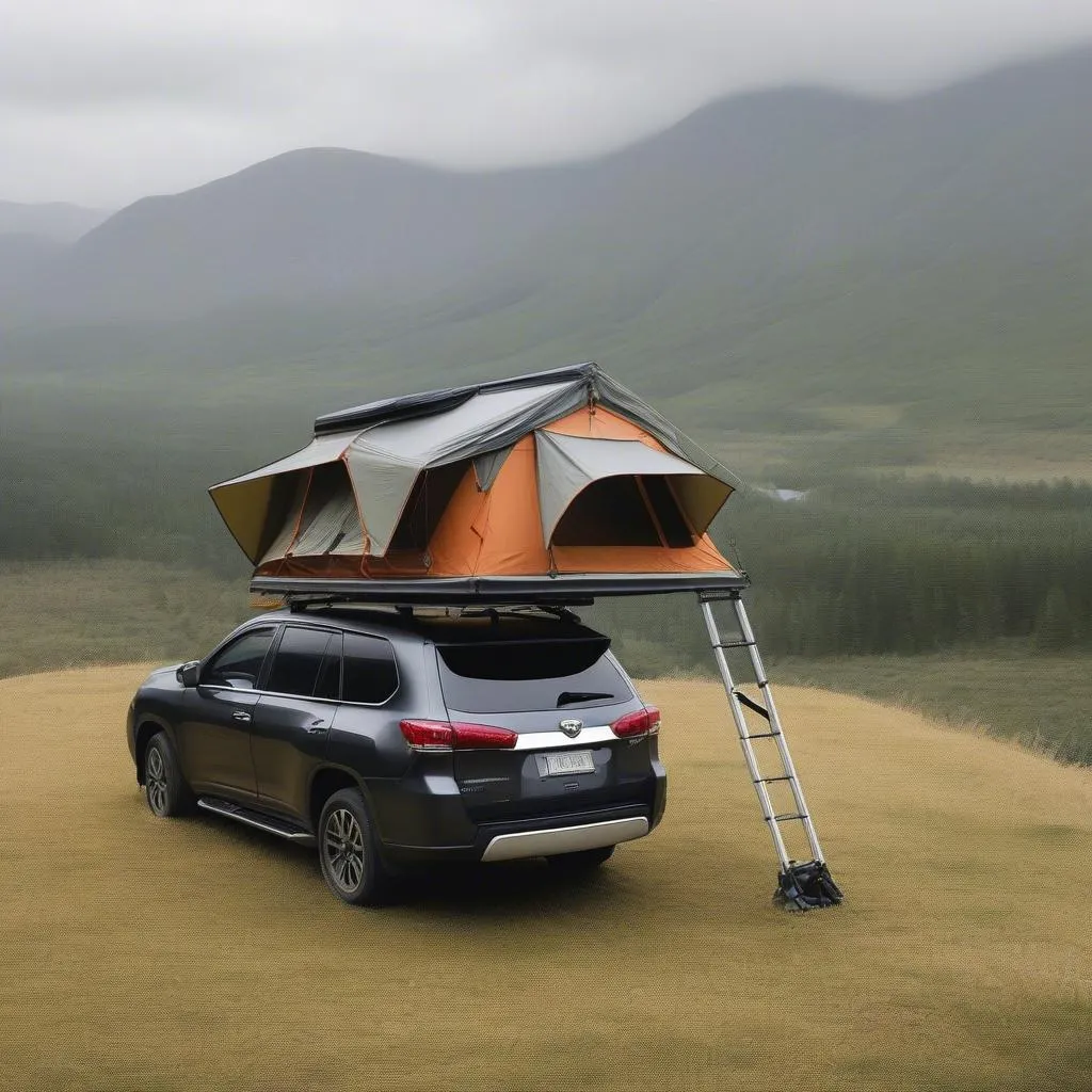 Rooftop tent on a car