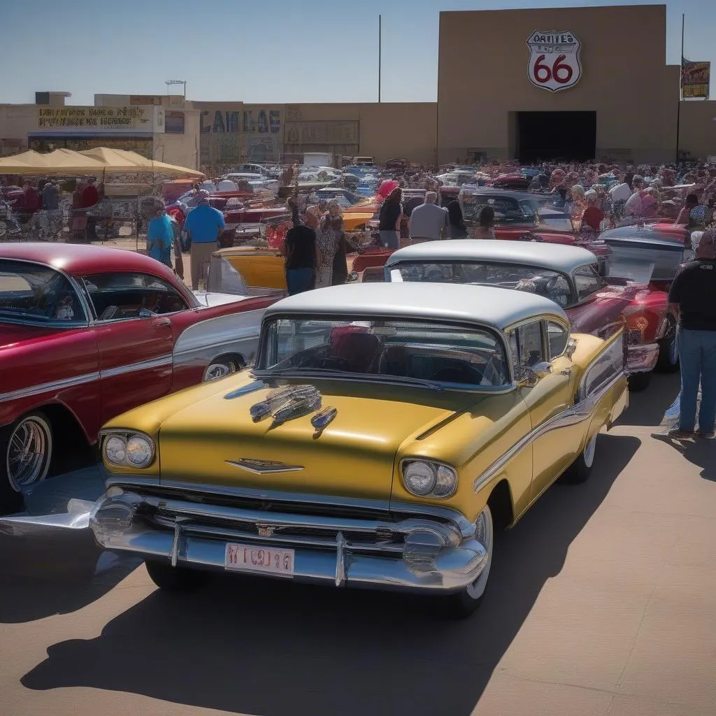 Route 66 Car Show in Amarillo, Texas featuring a variety of classic vehicles