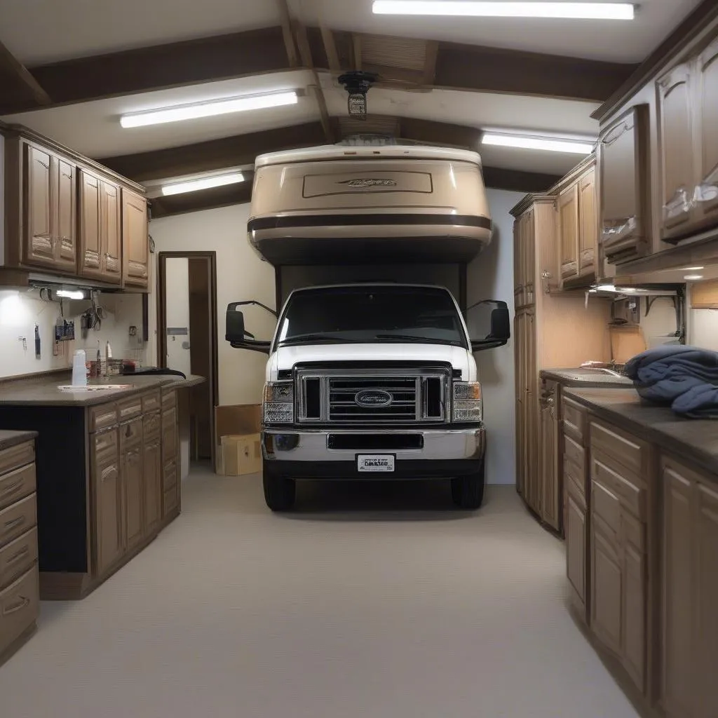 Well-organized RV and car garage