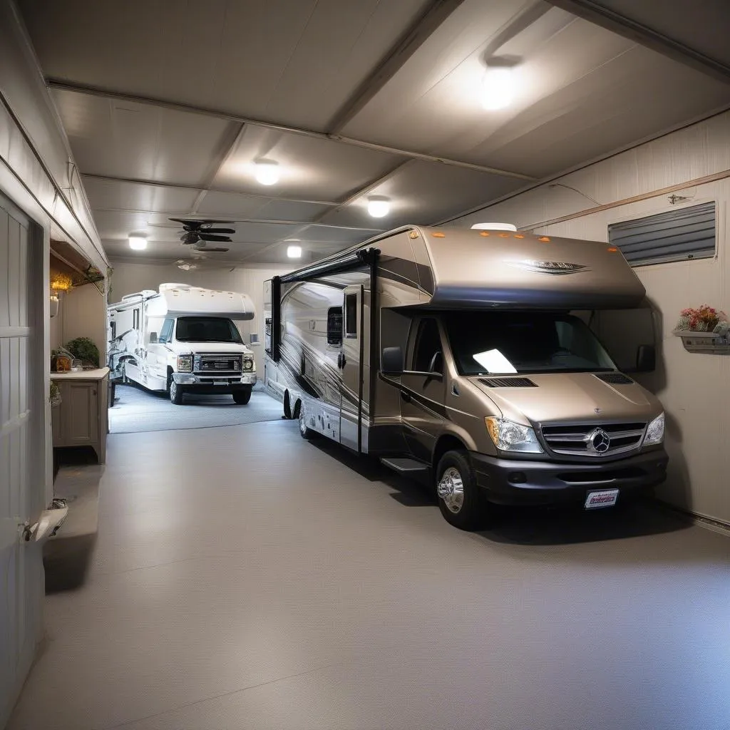 RV and car in a shared garage