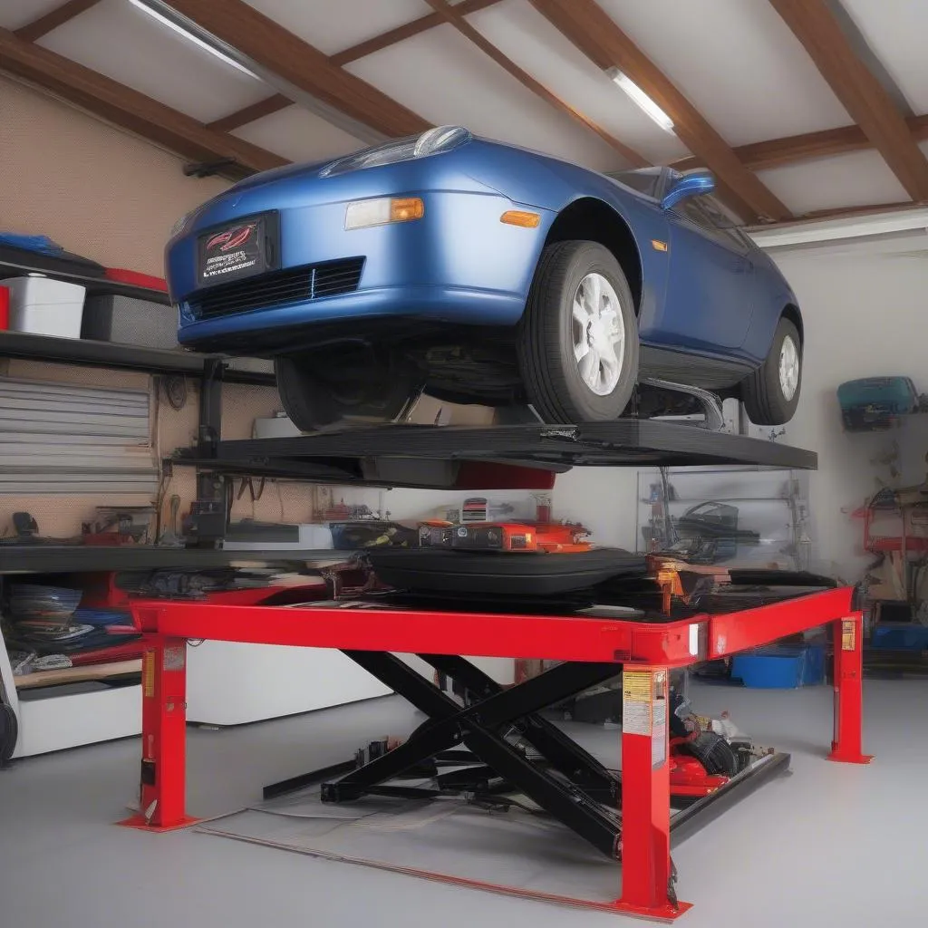 Scissor Car Lift in a Garage