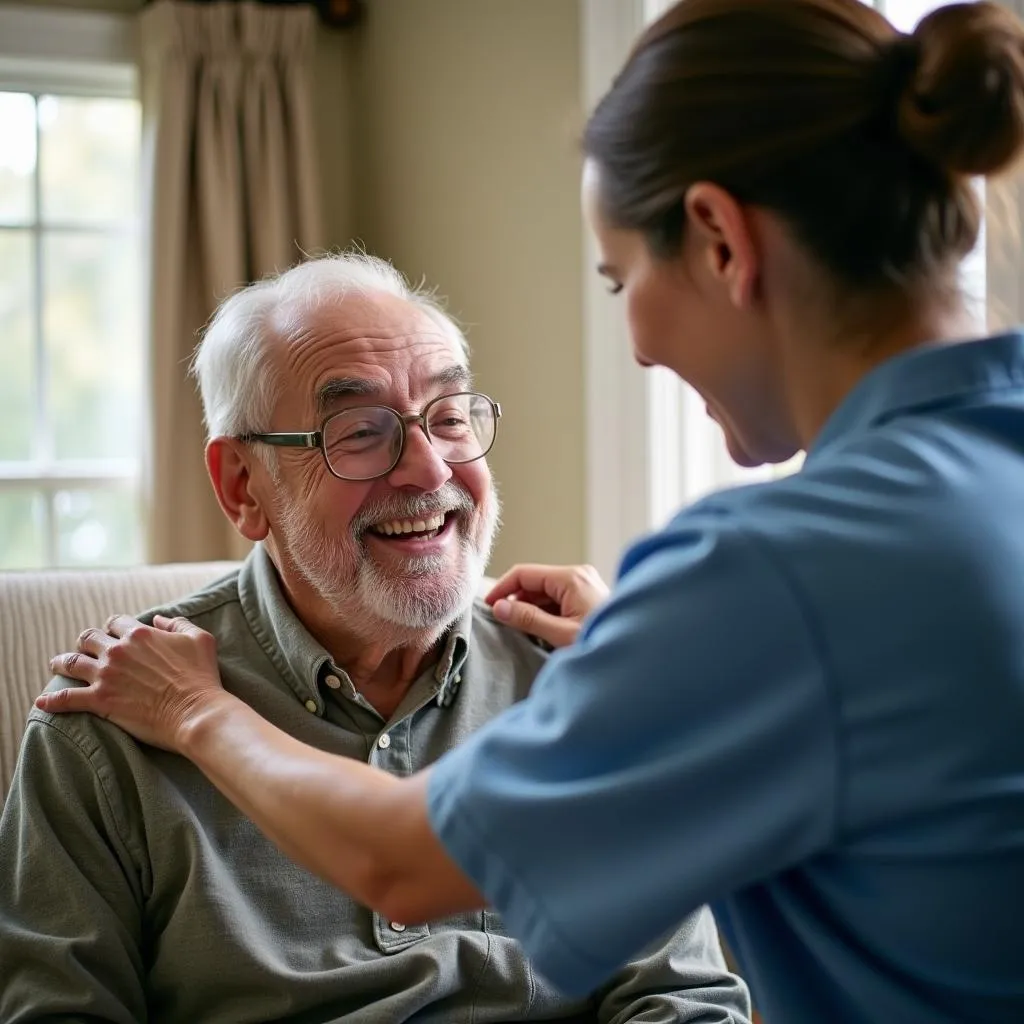 Smiling elderly man receiving care at home in Collinsville