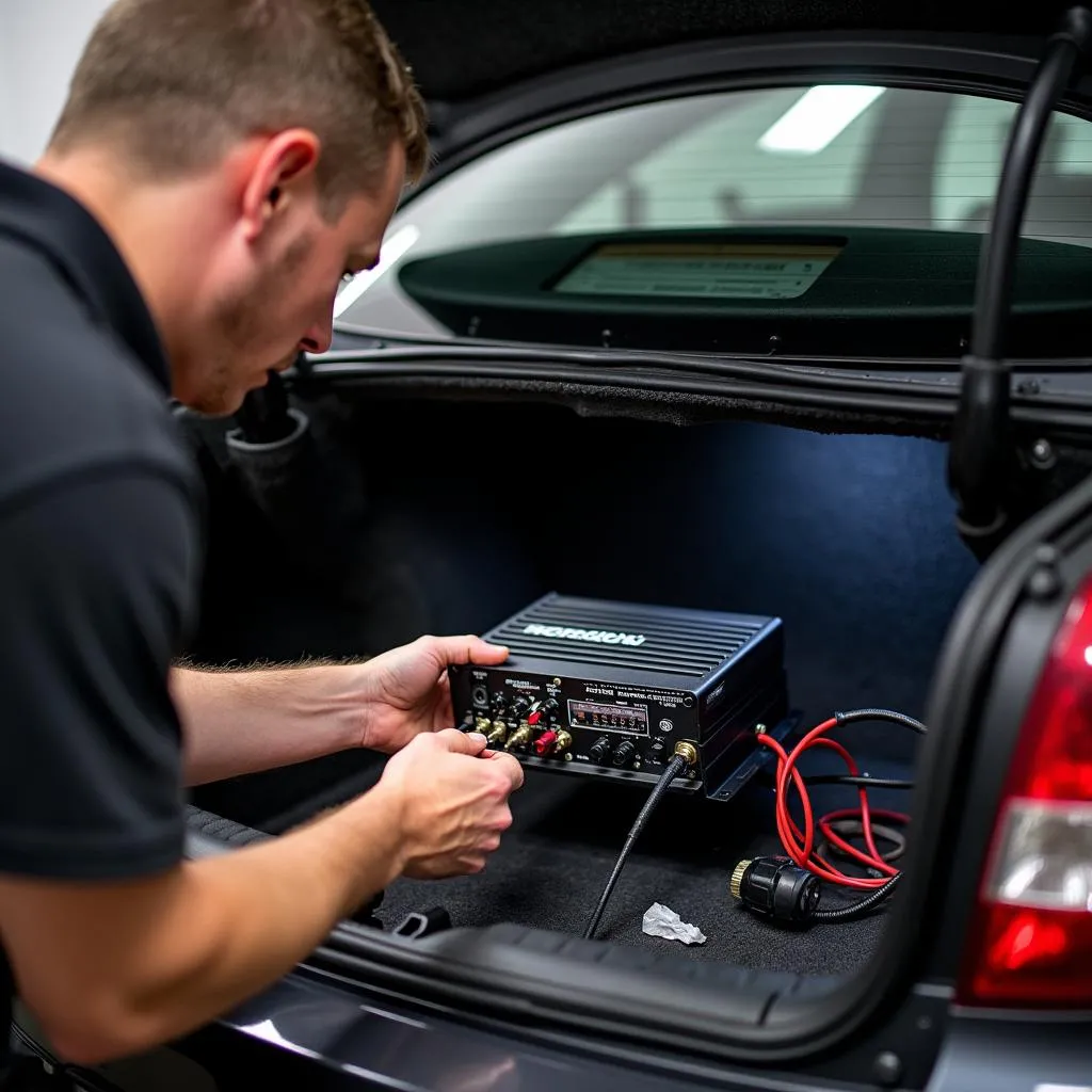 Professional Sherwood car amplifier installation