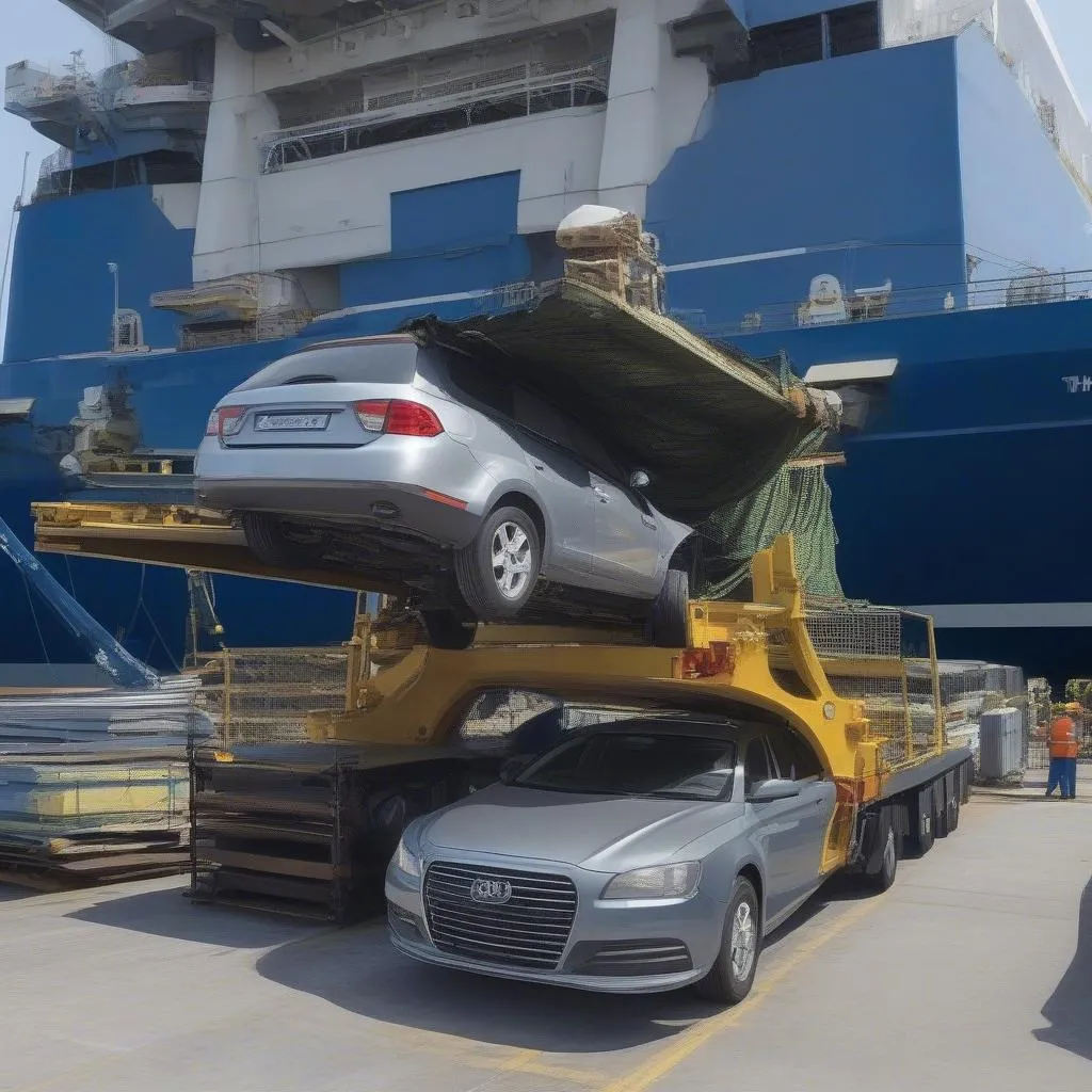 Car being loaded onto a ship to the Philippines