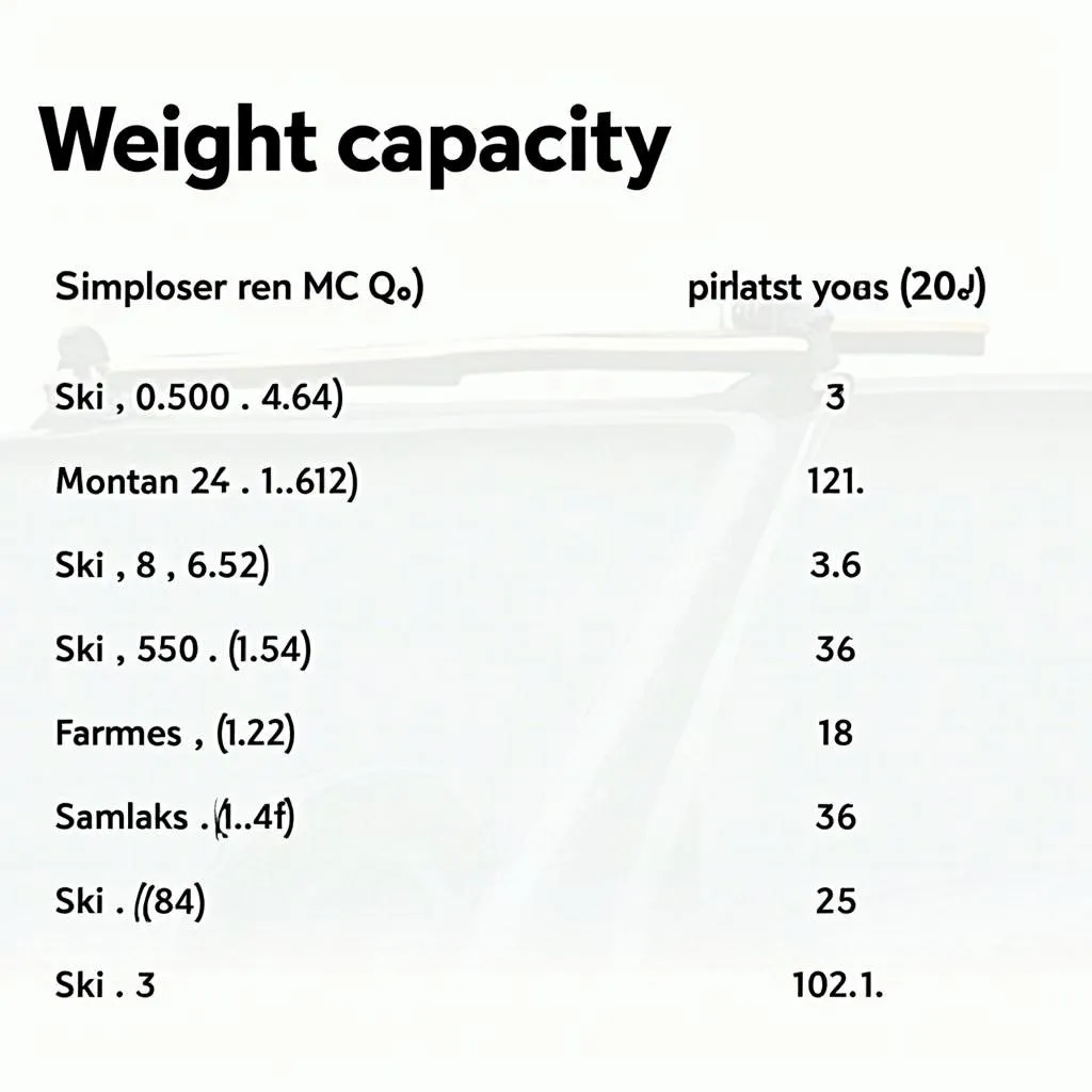 Ski Rack Weight Capacity Chart