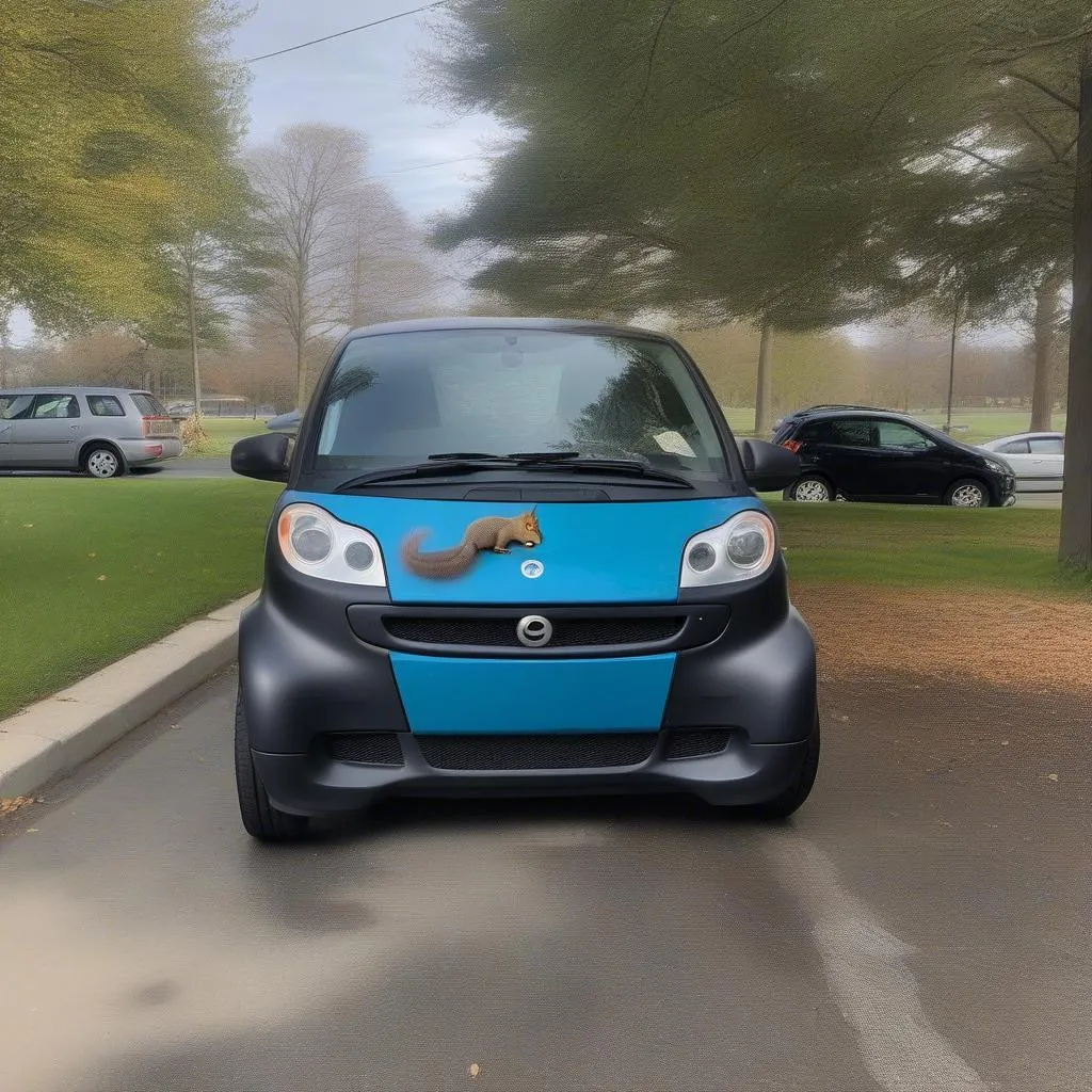 Smart car with squirrel damage