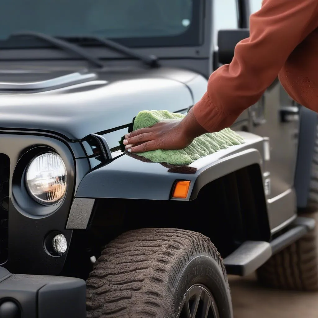 Hand washing a soft top jeep