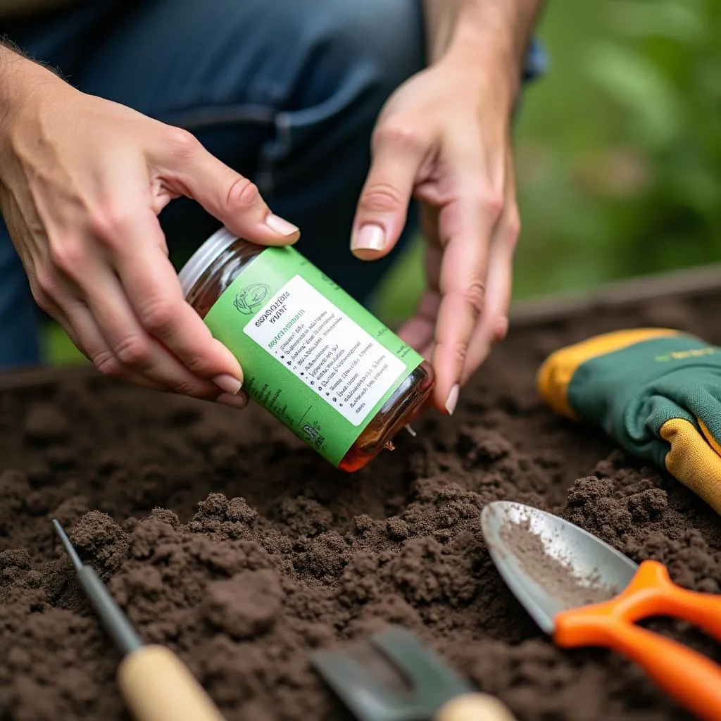 Gardener using a soil test kit