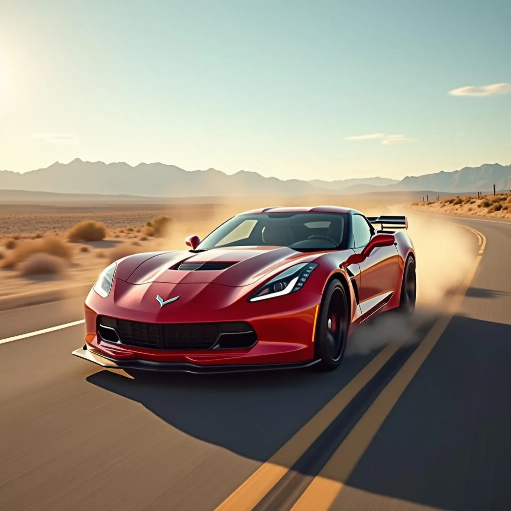 Red sports car on open road