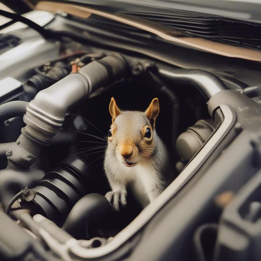 Squirrel in car engine