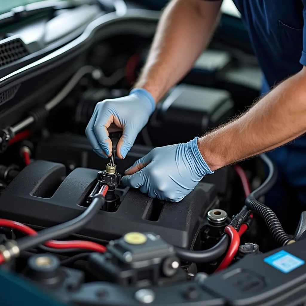 Automotive Technician Repairing Wiring Harness