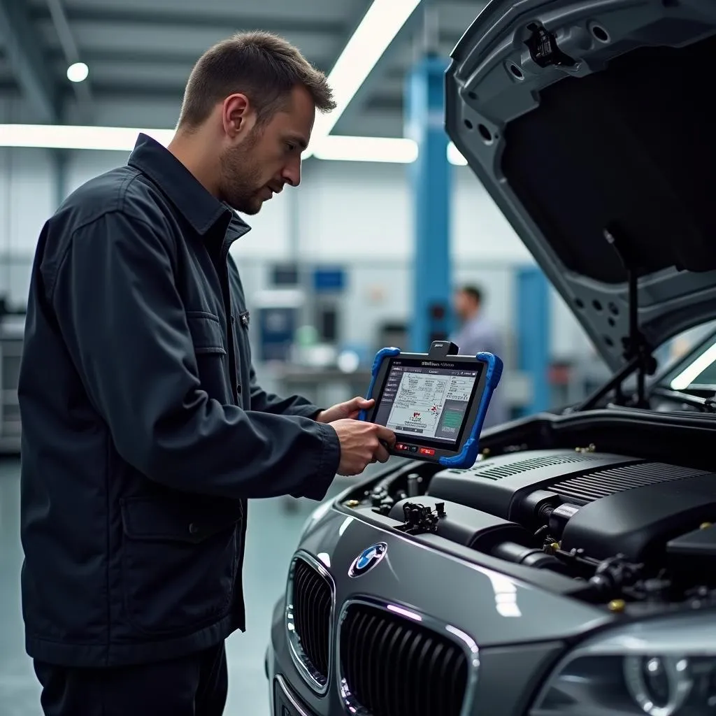 Skilled technician employing Atlantis T3 on a European car engine