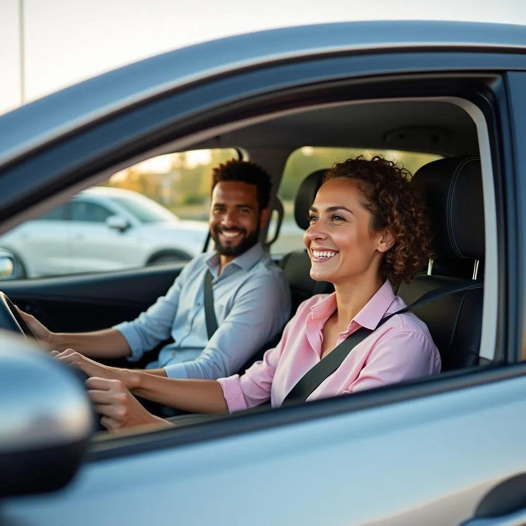 Test driving a car at a dealership