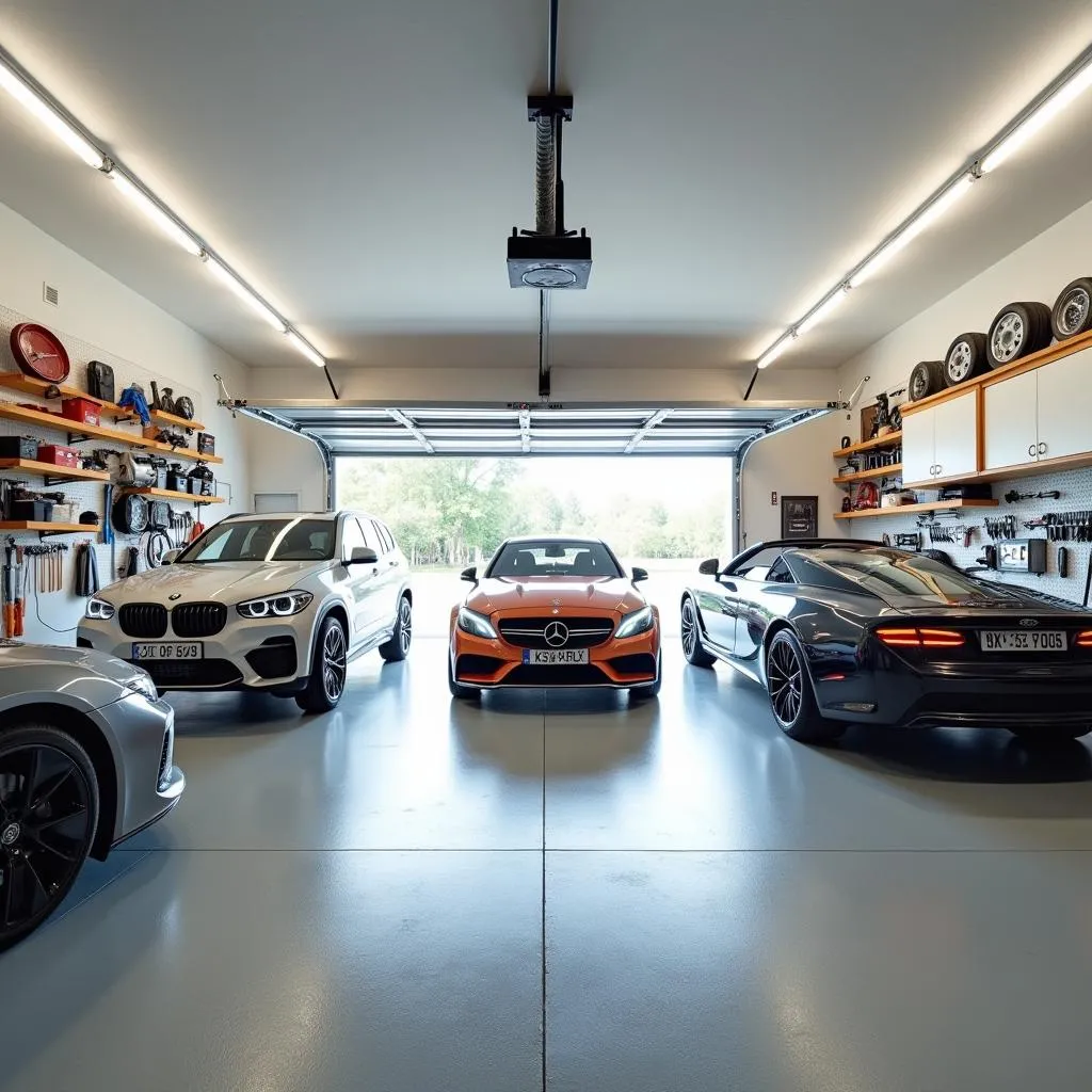 Spacious three-car garage interior