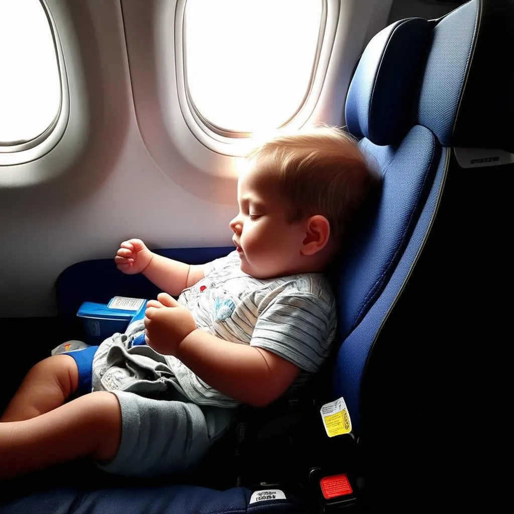 Toddler Sleeping in Car Seat on Plane