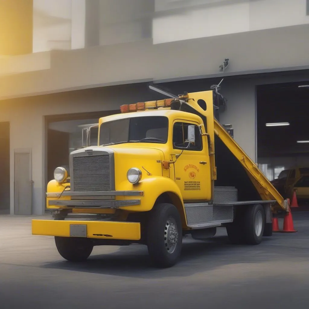 Tow truck arriving at a mechanic's shop