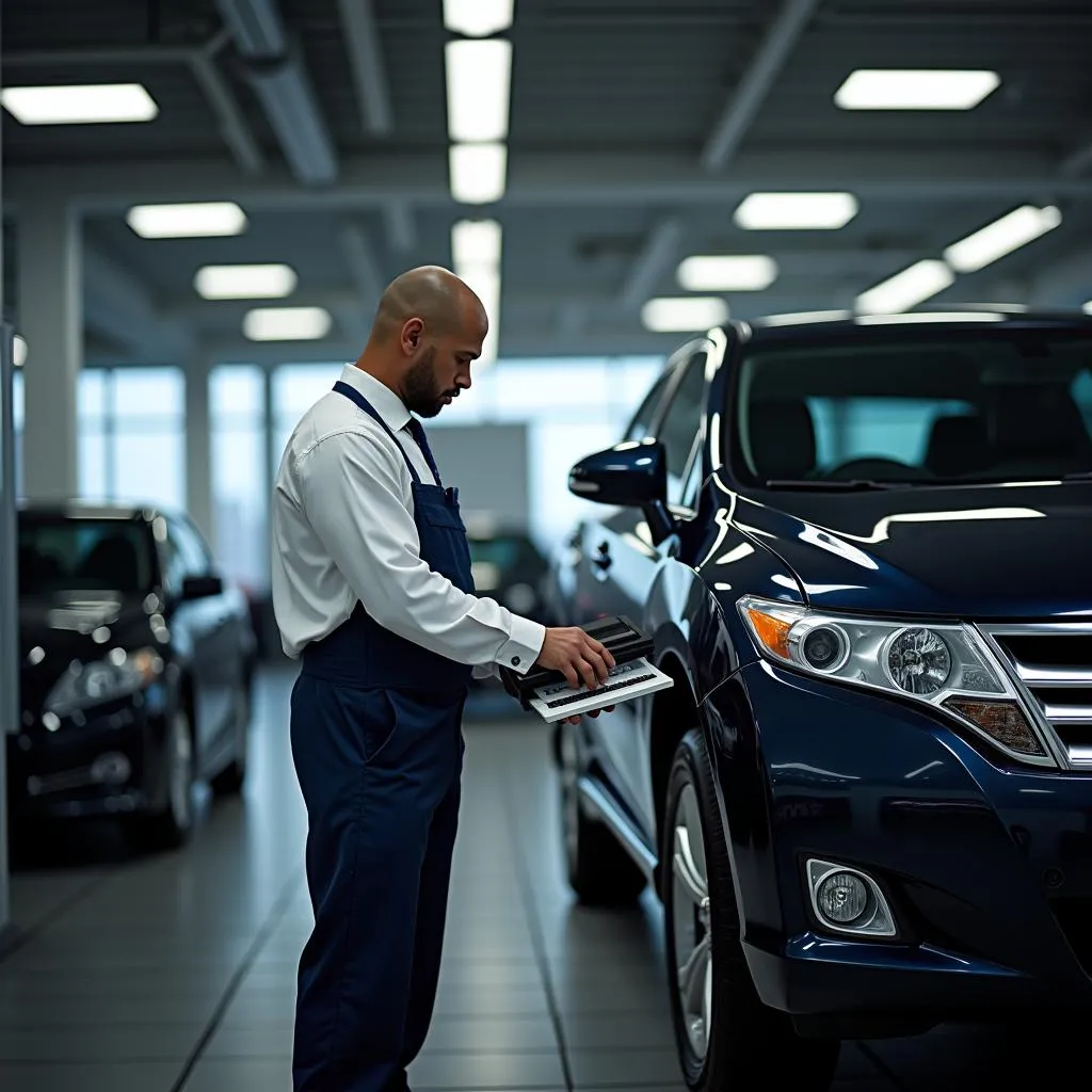 Toyota Technician Working on a Venza at a Service Center